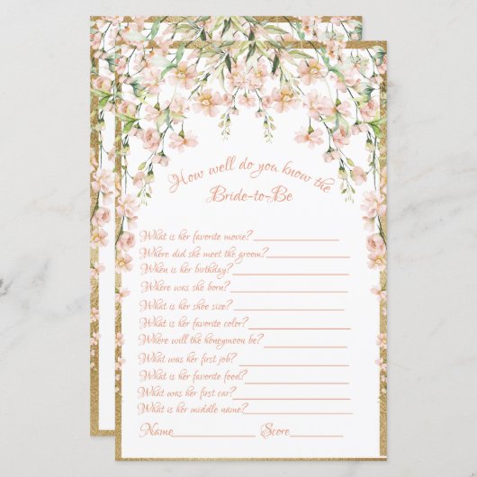 Pink Blush Brautparty Game (Vorne/Hinten)