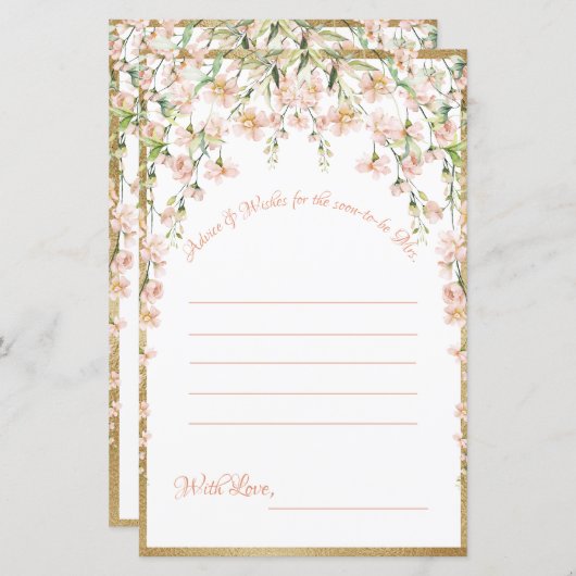 Pink Blush Brautparty wünscht Game (Vorne/Hinten)