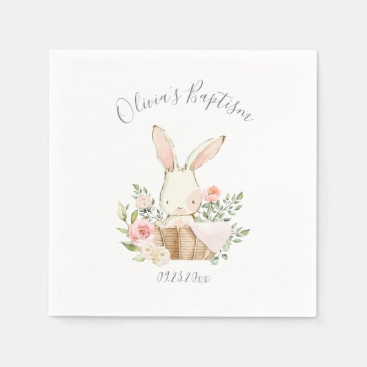 Pink Blush Bunny Rabbit Girl Baby Taufe Napkins Serviette (Vorderseite)