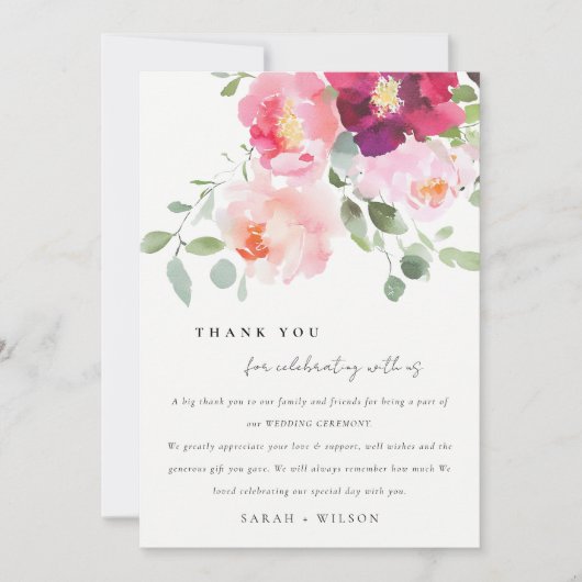 Pink Blush Burgund Rose Wasserfarbenprägung Dankeskarte (Vorderseite)
