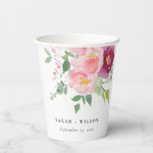 Pink Blush Burgund Rose Wasserfarbenprägung Pappbecher (Rückseite)