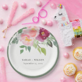 Pink Blush Burgund Rose Wasserfarbenprägung Pappteller (Party)