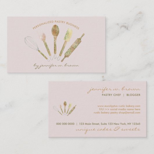 Pink Blush Cooking Konditorei Shop Tools Bäckerei Visitenkarte (Vorne/Hinten)
