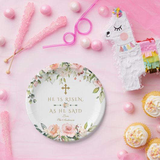 Pink Blush Cream Blume Er ist Gold Oster Rised Pappteller (Party)