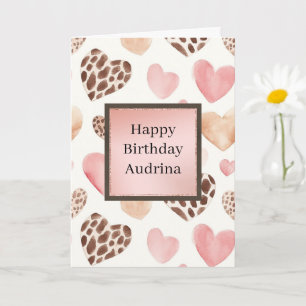 Pink Blush Cream Leopard Hearts Geburtstag Karte