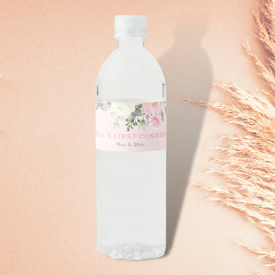 Pink blush First Communion watter bottle label Wasserflaschenetikett