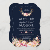 Pink Blush Floral Antlers Dunkelblau, die wir noch Einladung (Vorne/Hinten)