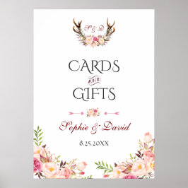 Pink Blush Floral Antlers Wedding Cards & Gifts Poster