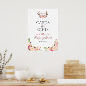 Pink Blush Floral Antlers Wedding Cards & Gifts Poster (Küche)