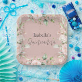 Pink Blush Floral Aquarell Quinceañera Paper Plaka Pappteller (Party)