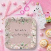 Pink Blush Floral Aquarell Quinceañera Paper Plaka Pappteller (Party)