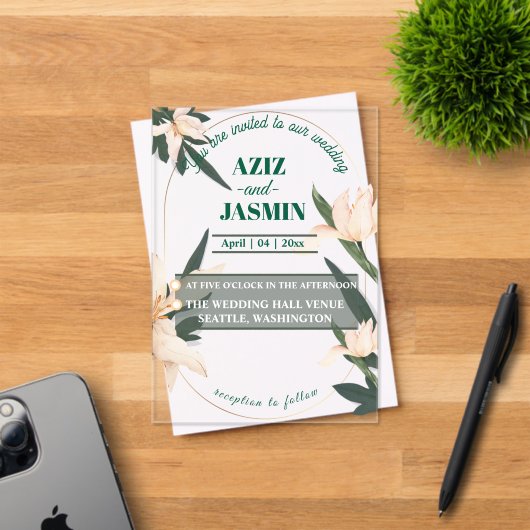 Pink blush floral Circle Acryleinladungen (Insitu (Einladungskarte))