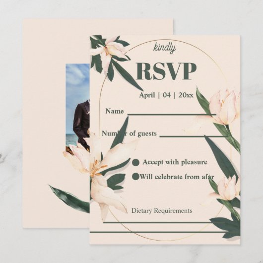 Pink blush floral Circle RSVP Card Einladung (Vorne/Hinten)