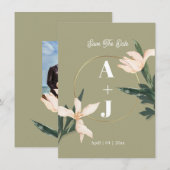 Pink blush floral Circle save the date card Einladung (Vorne/Hinten)