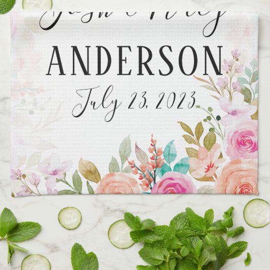 Pink Blush Floral Custom nur verheiratet Geschirrtuch (Gefaltet)