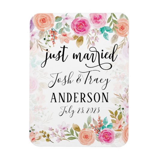 Pink Blush Floral Custom nur verheiratet Magnet (Vertikal)
