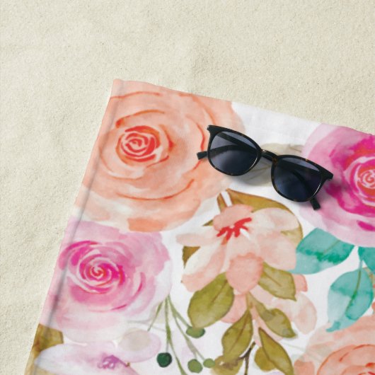 Pink Blush Floral Custom nur verheiratet Strandtuch (Beispiel)