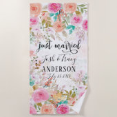 Pink Blush Floral Custom nur verheiratet Strandtuch (Vorderseite)