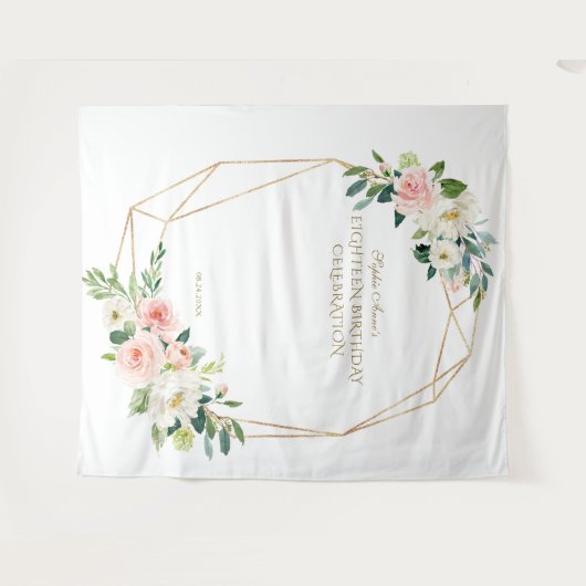 Pink Blush Floral Gold 18 Foto Stand Prop Wandteppich (Vorderseite (Horizontal))