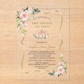 Pink Blush Floral Gold Baby Shower Tea Party Acryleinladungen (Vorderseite)