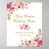Pink Blush Floral Gold Hochzeit Custom Poster (Vorne)