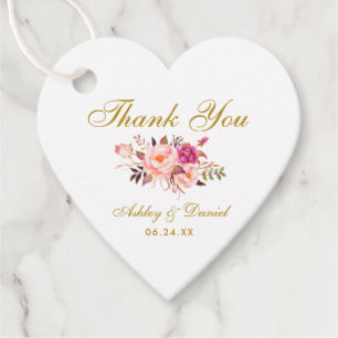 Pink Blush Floral Gold Hochzeit Danke Herz Geschenkanhänger