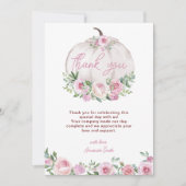 Pink Blush Floral Kleine Pumpkin Baby Dusche Dankeskarte (Vorderseite)