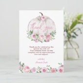 Pink Blush Floral Kleine Pumpkin Baby Dusche Dankeskarte (Stehend Vorderseite)