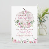 Pink Blush Floral Kleine Pumpkin Baby Dusche Einladung (Stehend Vorderseite)