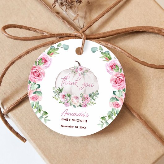 Pink Blush Floral Kleine Pumpkin Baby Dusche Geschenkanhänger