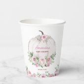 Pink Blush Floral Kleine Pumpkin Baby Dusche Pappbecher (Rückseite)