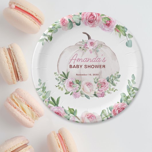 Pink Blush Floral Kleine Pumpkin Baby Dusche Pappteller