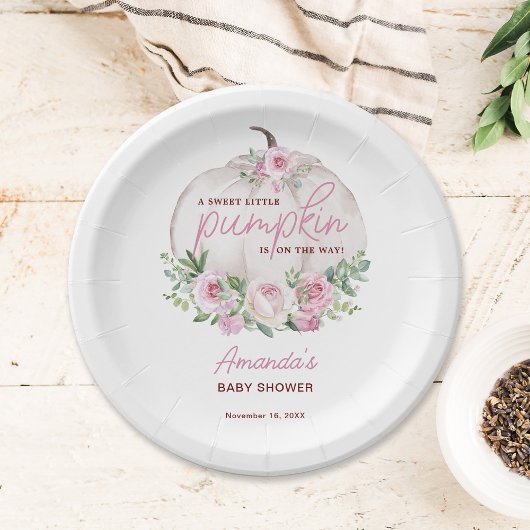 Pink Blush Floral Kleine Pumpkin Baby Dusche Pappteller