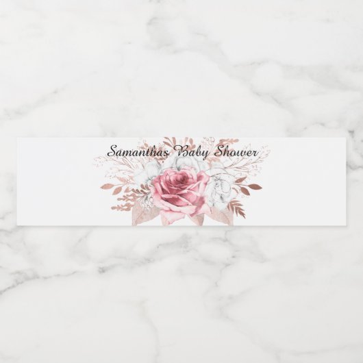 PINK BLUSH FLORAL ROSE HINTERGRUNDWASSER WEISS WASSERFLASCHENETIKETT (Einzelnes Label)