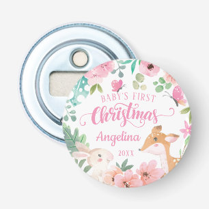 Pink Blush Floral Woodland Baby's 1. Weihnachten Flaschenöffner