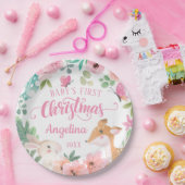 Pink Blush Floral Woodland Baby's 1. Weihnachten Pappteller (Party)