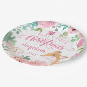 Pink Blush Floral Woodland Baby's 1. Weihnachten Pappteller (Schrägansicht)