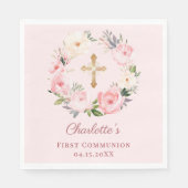 Pink blush floral wreath First Communion luncheon Serviette (Vorderseite)