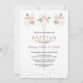 Pink Blush Flowers Gold Girls Triplets Baptism   Einladung (Vorderseite)