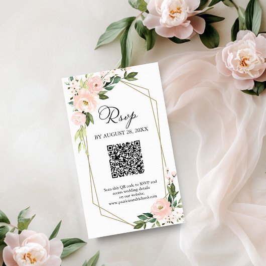 Pink Blush Geometric Wedding QR UAWG Begleitkarte