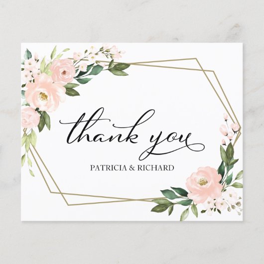 Pink Blush Geometric Wedric Dankeschön Karte (Vorderseite)