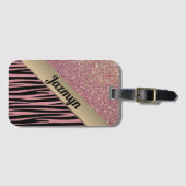 Pink Blush Glam Zebra Print Personalisiert Gepäckanhänger (Vorderseite (Horizontal))