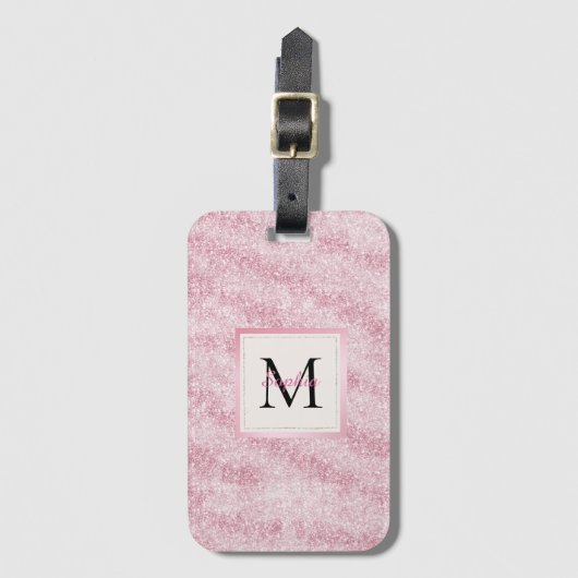 Pink Blush Glitter Monogram Gepäckanhänger (Vorderseite Vertikal)
