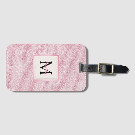 Pink Blush Glitter Monogram Gepäckanhänger (Vorderseite (Horizontal))