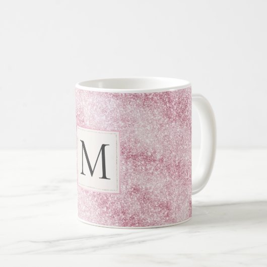 Pink Blush Glitter Monogram Kaffeetasse (VorderseiteRechts)