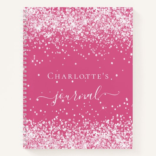Pink blush glitter name script journal girl notizblock (Vorderseite)