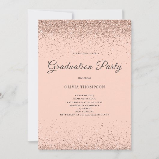 Pink Blush Glitzer Graduation Party Einladung (Vorderseite)