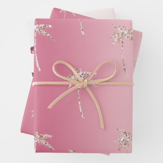 Pink Blush Glitzer Palm Trees Ombre Geschenkpapier Set (Beispiel)