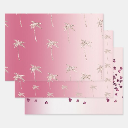 Pink Blush Glitzer Palm Trees Ombre Geschenkpapier Set (Set)