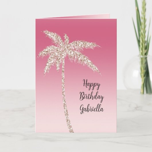 Pink Blush Glitzer Palm Trees Ombre Karte (Vorderseite)